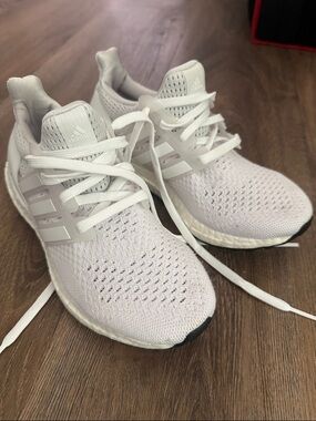 adidas White Ultra Boost Knit Running Shoes